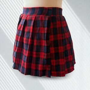 Red navy plaid mini skirt